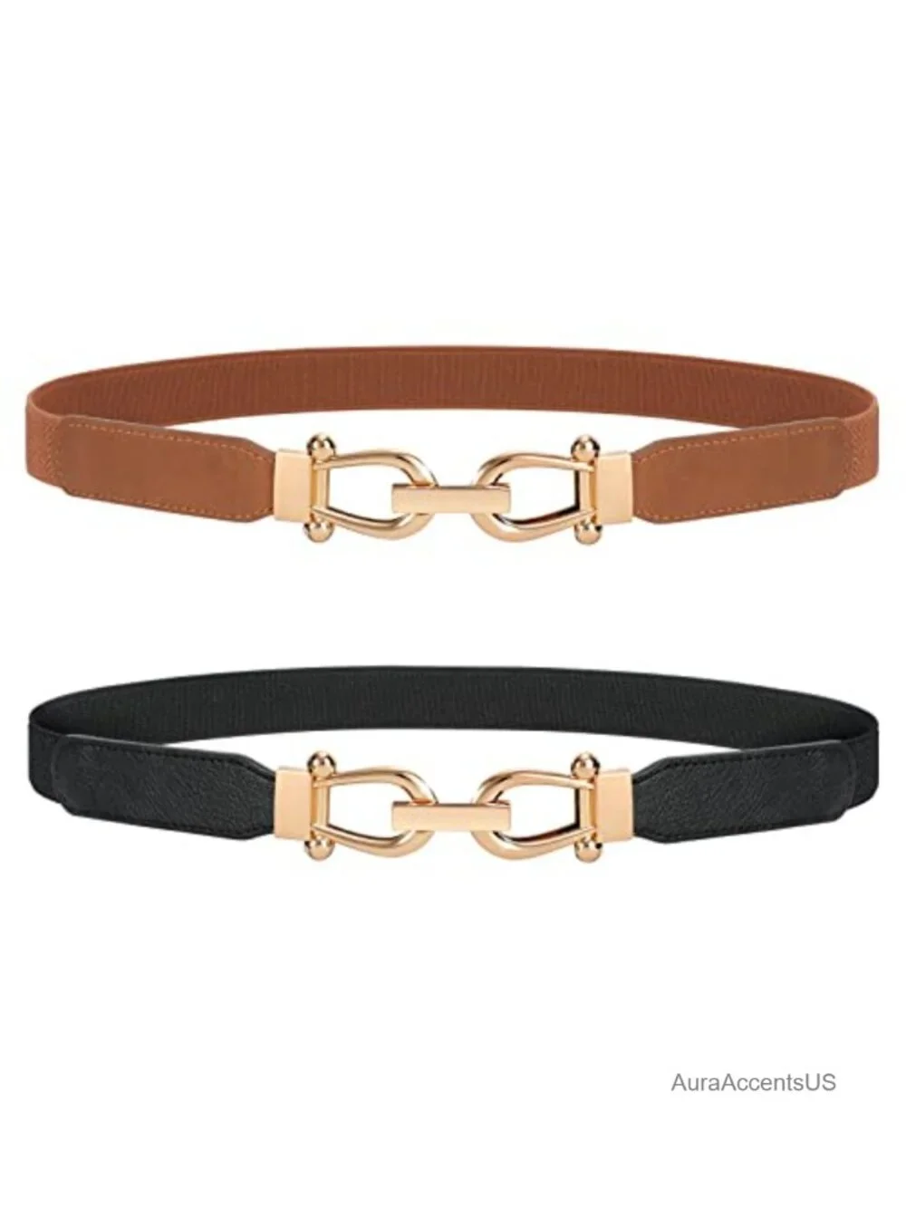 Stretchy Skinny Waist Belt with Gold Buckle, High Stretch Elastic